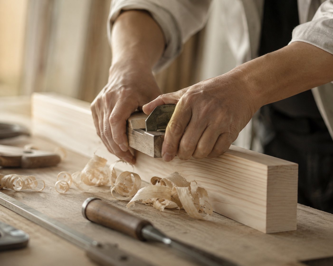 木工現場の職人の手元